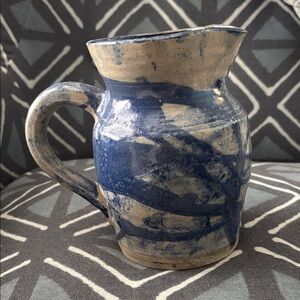 Handcrafted Studio Art Stoneware Blue and Taupe Pitcher